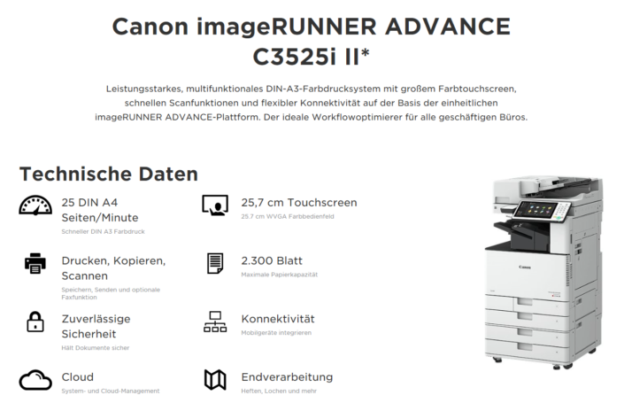 Canon iR ADVANCE C 3520 C 3525i C 3530i Übersicht