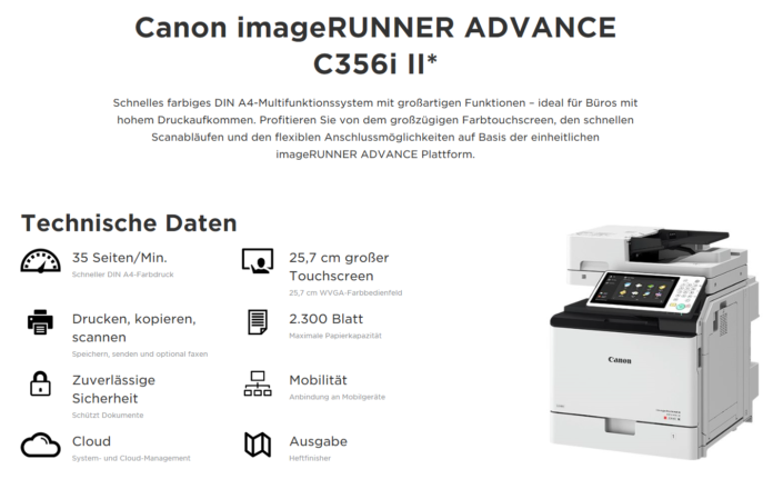 Canon iR ADVANCE C356i II Übersicht